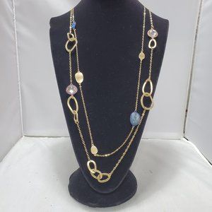 ILLUMINATA multi color stone 2 strand  necklace with gold link and petals